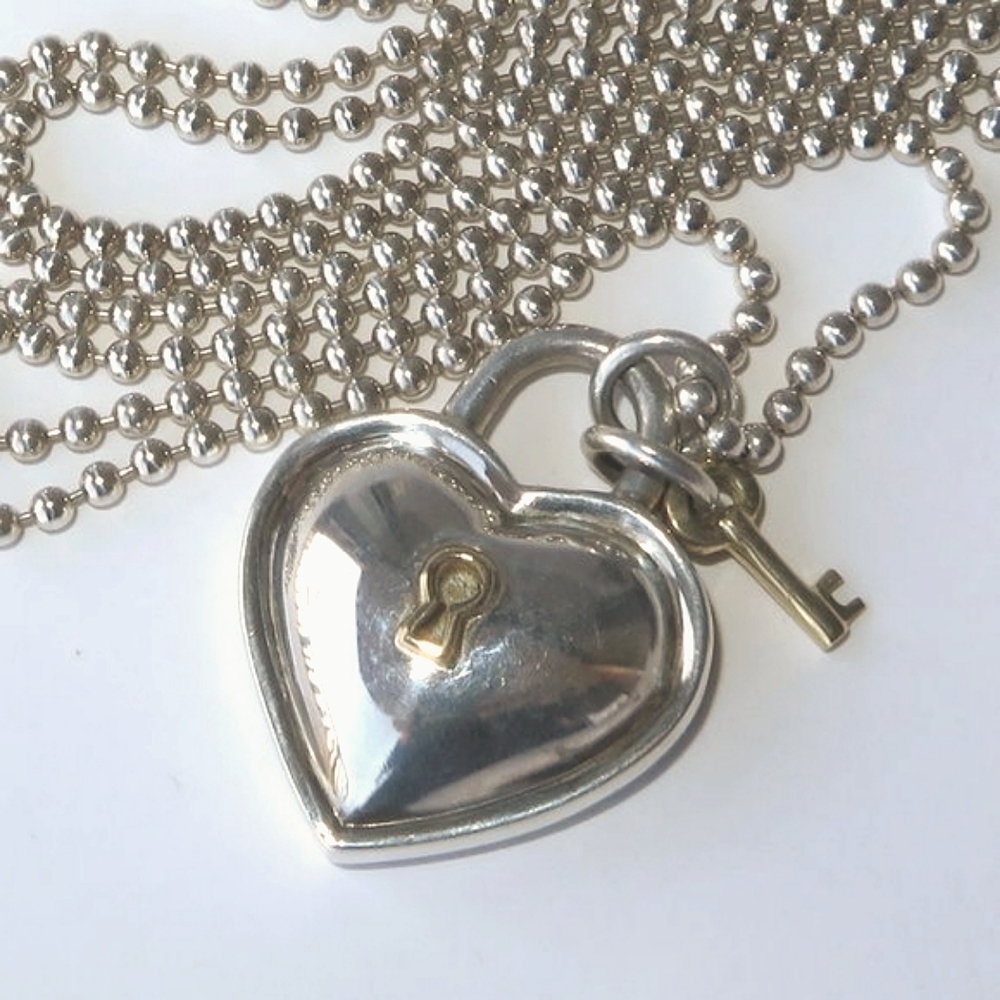 Tiffany's *Jumbo* Puffed Heart Key 18K Yellow Gold Sterling Silver Necklace